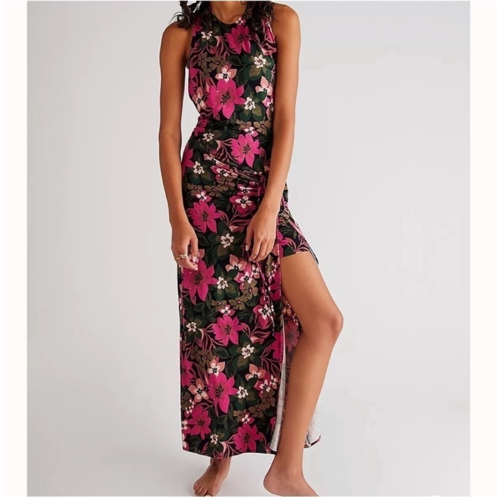NWT Free People tropical Mimi Printed Dress Black Combo